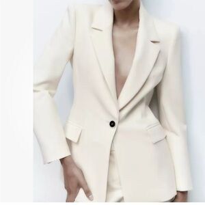NWOT ZARA Tailored Fitted Blazer Ecru White Size L